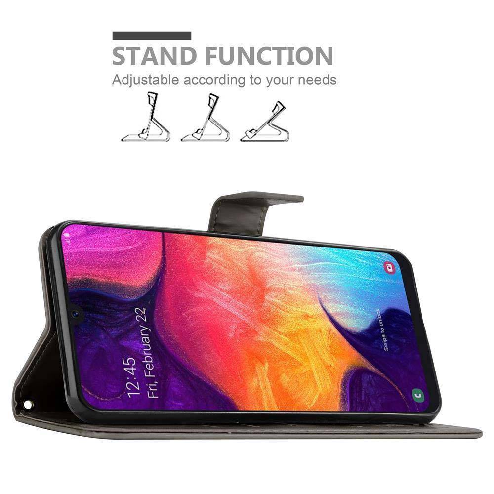 Cadorabo Hülle für Samsung Galaxy A50 4G / A50s / A30s Schutz Hülle in Grau Schutzhülle Handy Hülle Etui Case Blumen