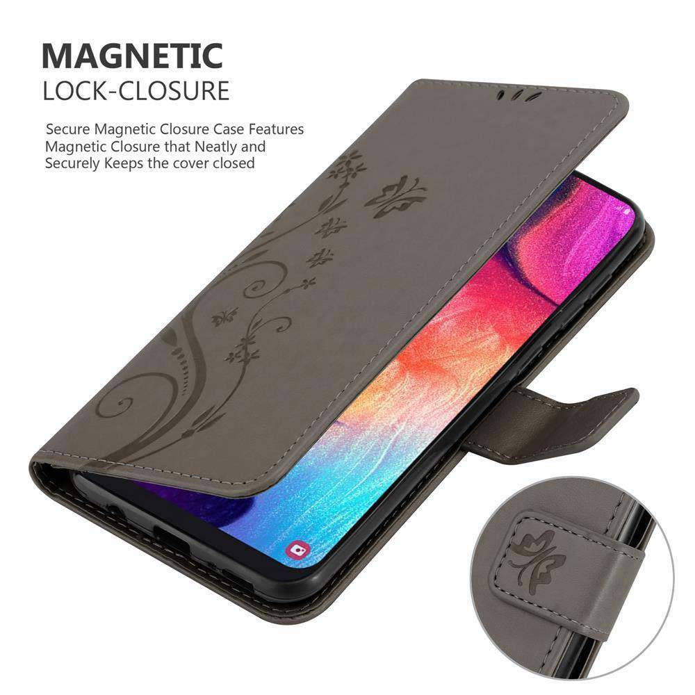 Cadorabo Hülle für Samsung Galaxy A50 4G / A50s / A30s Schutz Hülle in Grau Schutzhülle Handy Hülle Etui Case Blumen