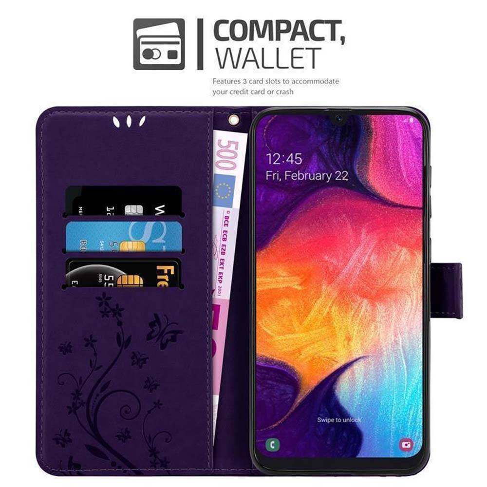 Cadorabo Hülle für Samsung Galaxy A50 4G / A50s / A30s Schutz Hülle in Lila Schutzhülle Handy Hülle Etui Case Blumen