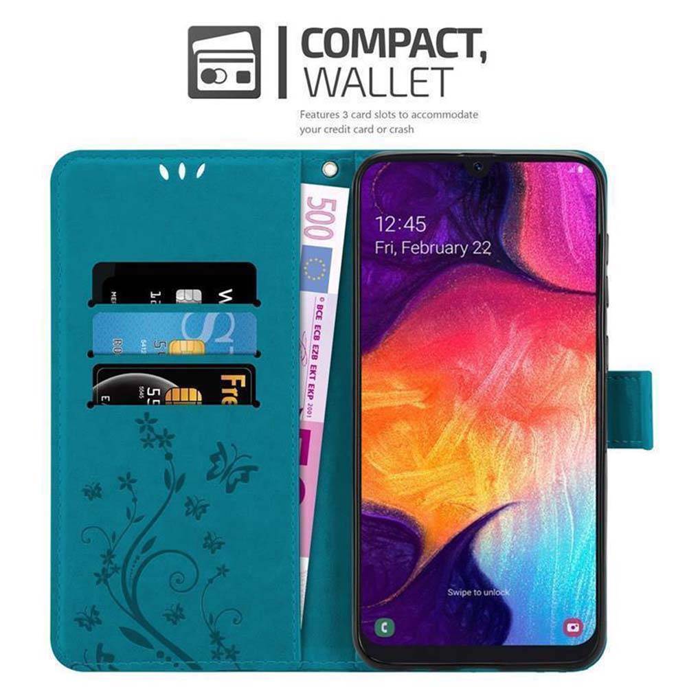 Cadorabo Hülle für Samsung Galaxy A50 4G / A50s / A30s Schutz Hülle in Blau Schutzhülle Handy Hülle Etui Case Blumen