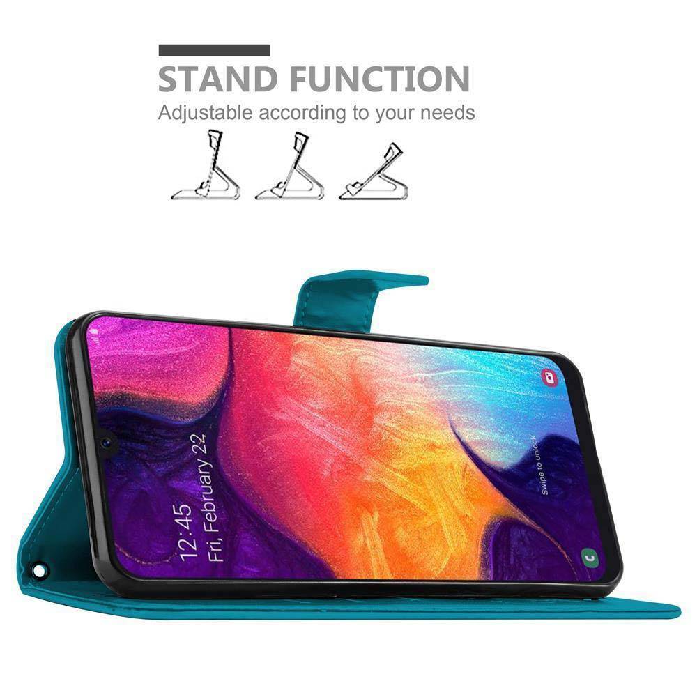 Cadorabo Hülle für Samsung Galaxy A50 4G / A50s / A30s Schutz Hülle in Blau Schutzhülle Handy Hülle Etui Case Blumen