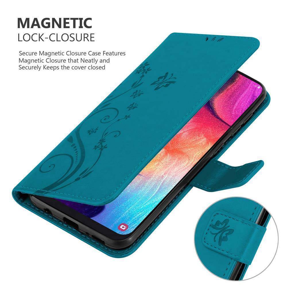 Cadorabo Hülle für Samsung Galaxy A50 4G / A50s / A30s Schutz Hülle in Blau Schutzhülle Handy Hülle Etui Case Blumen