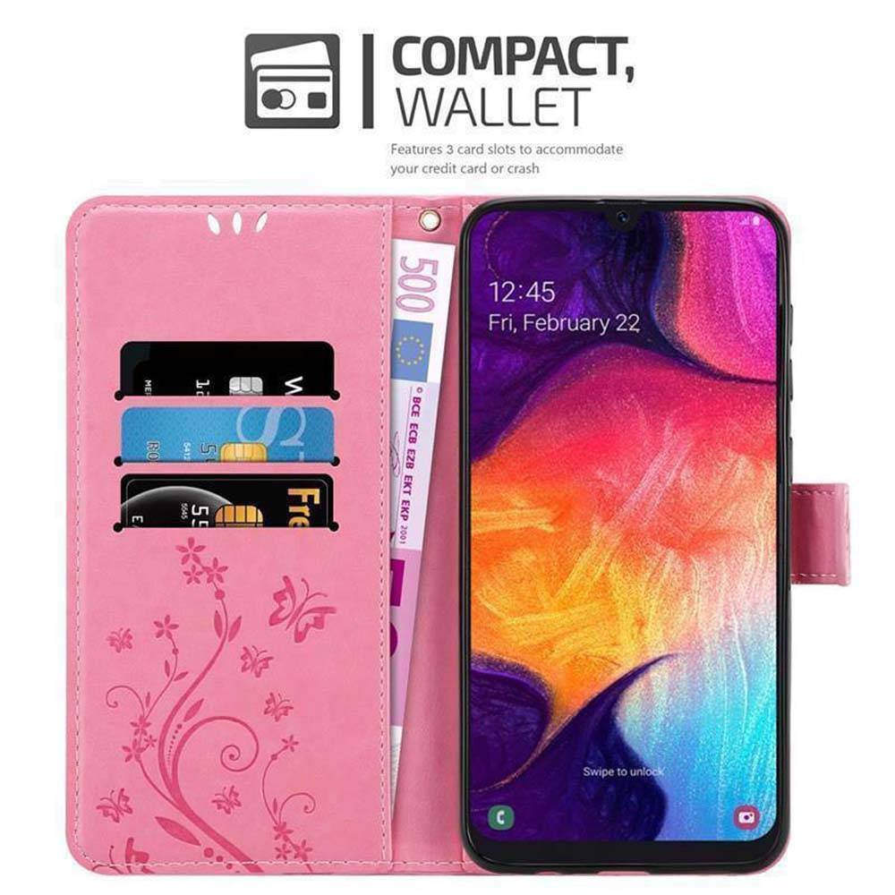 Cadorabo Hülle für Samsung Galaxy A50 4G / A50s / A30s Schutz Hülle in Rosa Schutzhülle Handy Hülle Etui Case Blumen