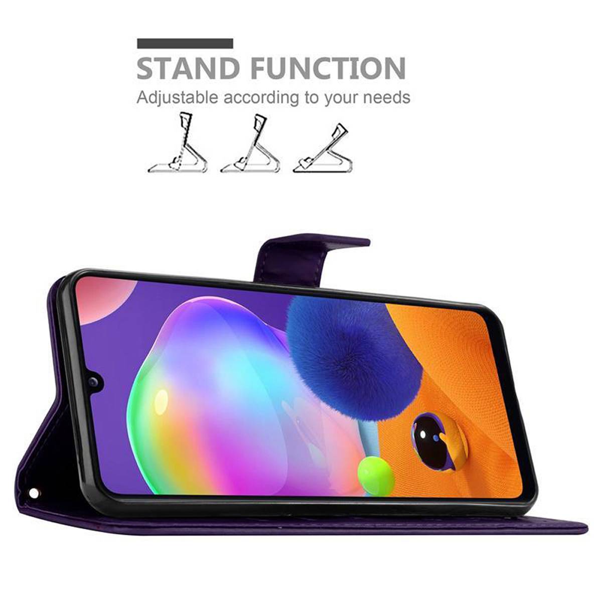 Cadorabo Hülle für Samsung Galaxy A31 Schutz Hülle in Lila Schutzhülle Handy Hülle Etui Case Blumen Flower