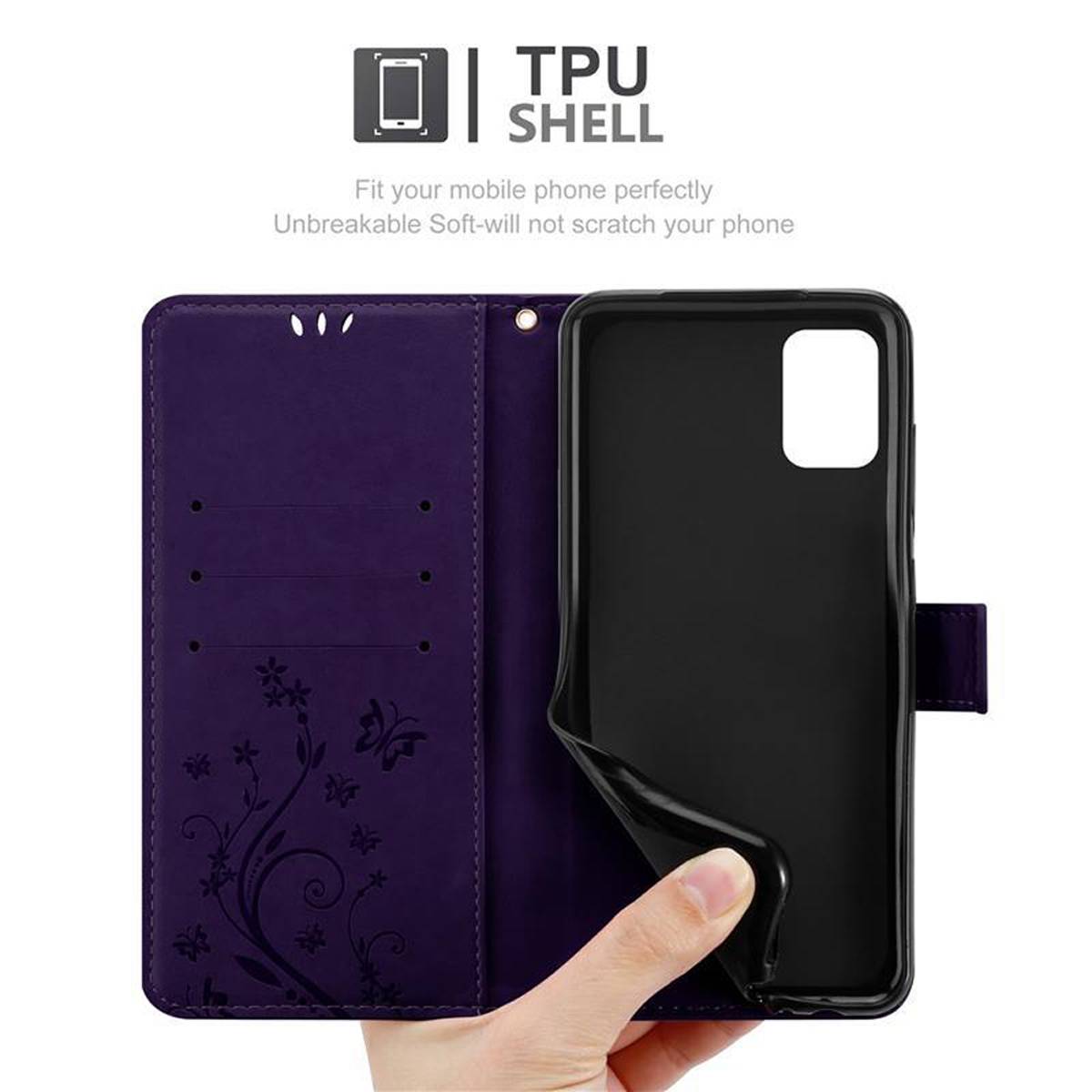 Cadorabo Hülle für Samsung Galaxy A31 Schutz Hülle in Lila Schutzhülle Handy Hülle Etui Case Blumen Flower