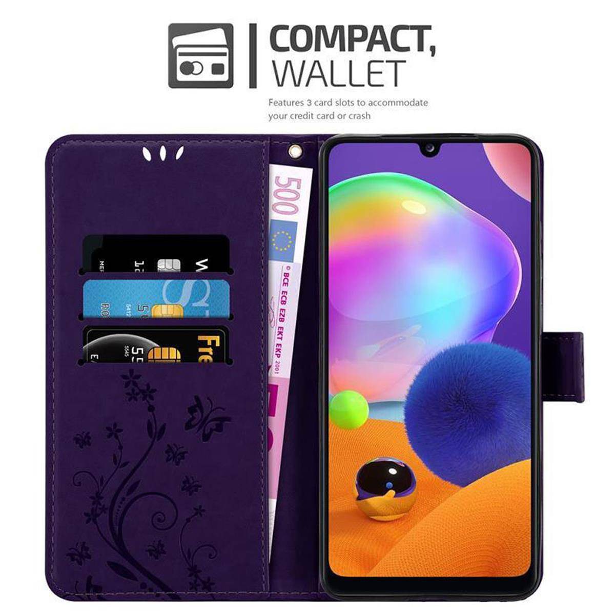 Cadorabo Hülle für Samsung Galaxy A31 Schutz Hülle in Lila Schutzhülle Handy Hülle Etui Case Blumen Flower