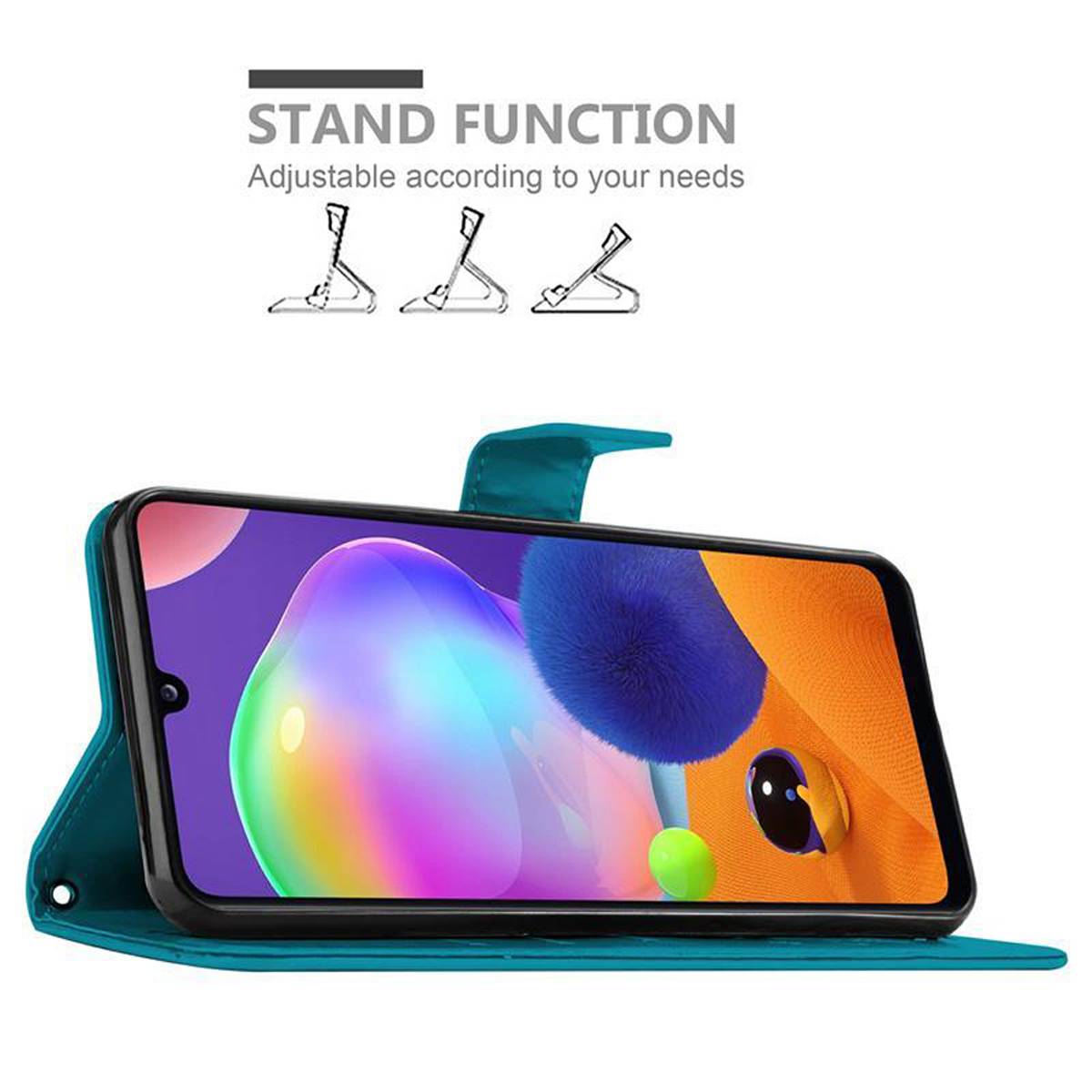 Cadorabo Hülle für Samsung Galaxy A31 Schutz Hülle in Blau Schutzhülle Handy Hülle Etui Case Blumen Flower