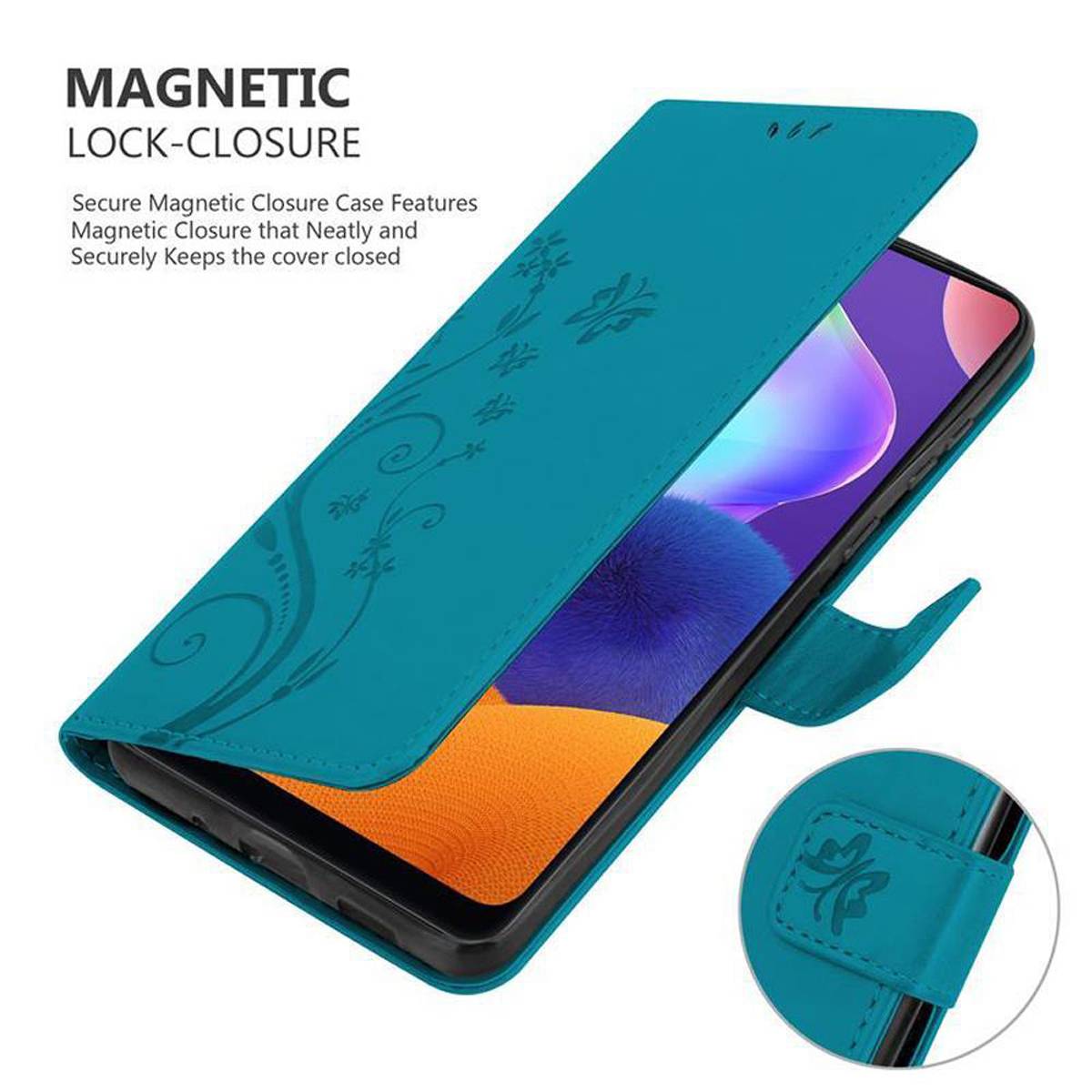 Cadorabo Hülle für Samsung Galaxy A31 Schutz Hülle in Blau Schutzhülle Handy Hülle Etui Case Blumen Flower