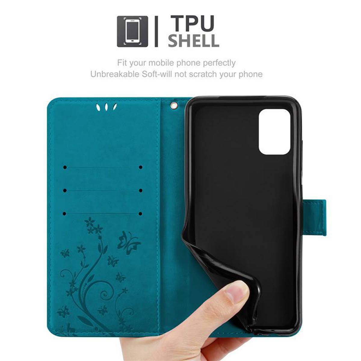 Cadorabo Hülle für Samsung Galaxy A31 Schutz Hülle in Blau Schutzhülle Handy Hülle Etui Case Blumen Flower