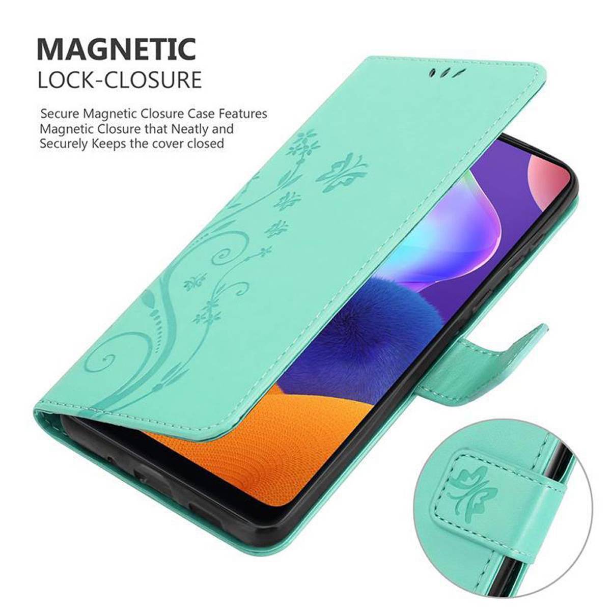 Cadorabo Hülle für Samsung Galaxy A31 Schutz Hülle in Türkis Schutzhülle Handy Hülle Etui Case Blumen Flower