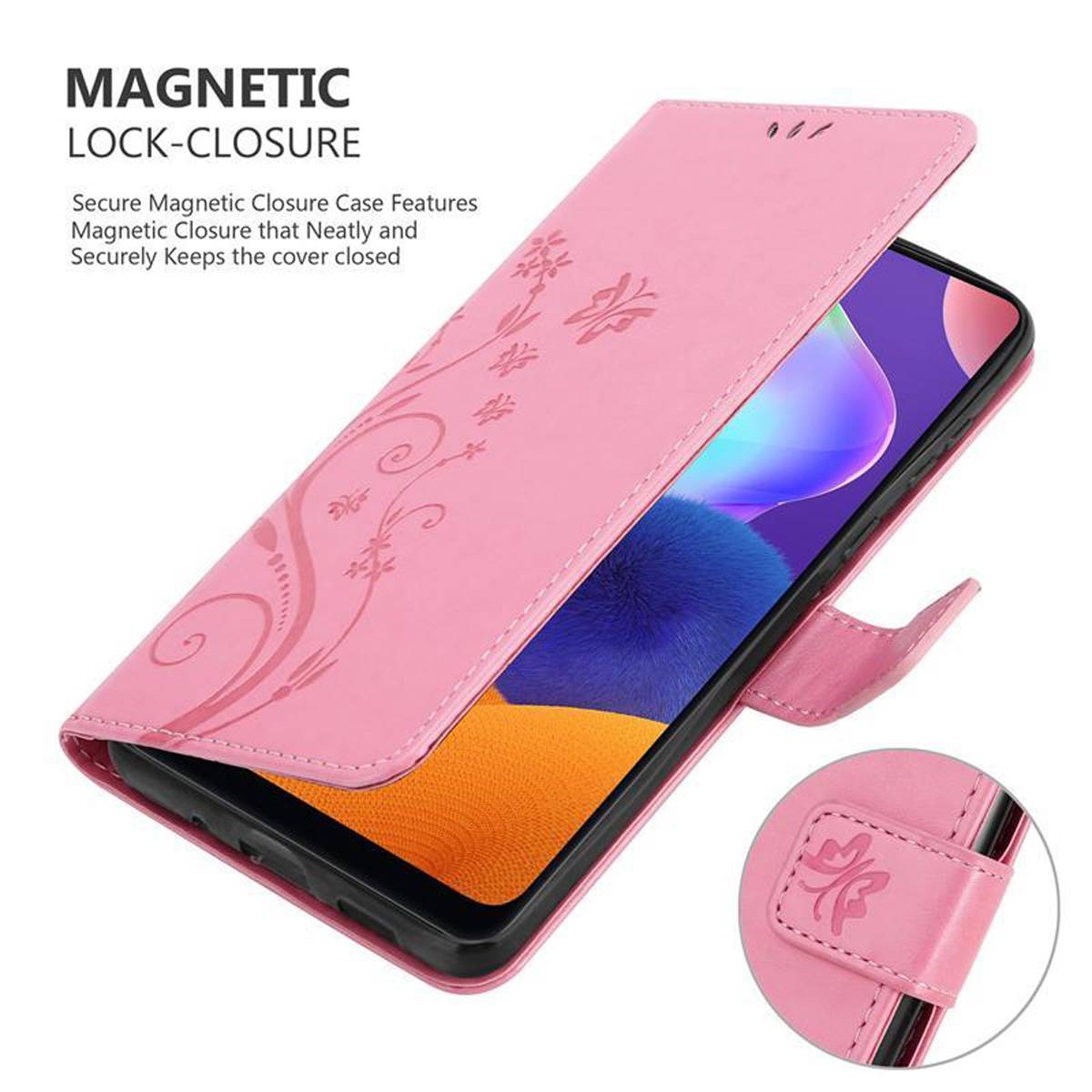 Cadorabo Hülle für Samsung Galaxy A31 Schutz Hülle in Rosa Schutzhülle Handy Hülle Etui Case Blumen Flower