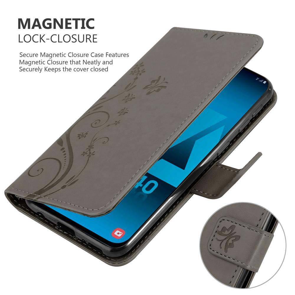 Cadorabo Hülle für Samsung Galaxy A40 Schutz Hülle in Grau Schutzhülle Handy Hülle Etui Case Blumen Flower