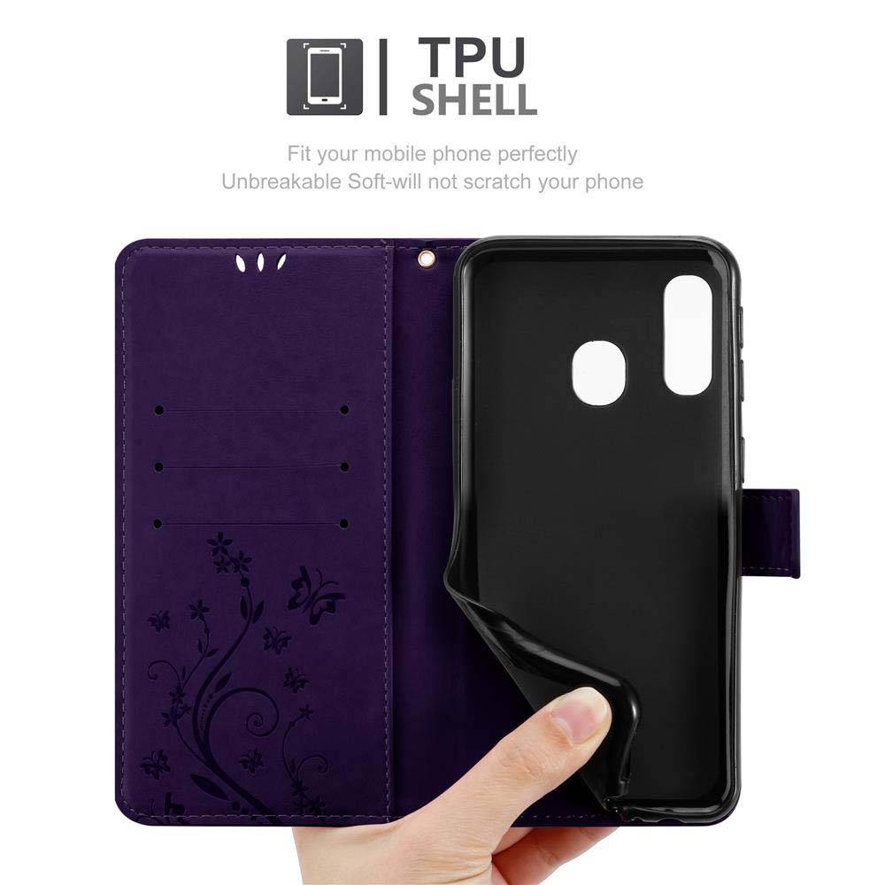 Cadorabo Hülle für Samsung Galaxy A40 Schutz Hülle in Lila Schutzhülle Handy Hülle Etui Case Blumen Flower