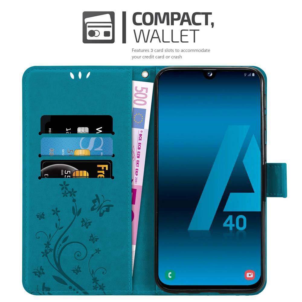 Cadorabo Hülle für Samsung Galaxy A40 Schutz Hülle in Blau Schutzhülle Handy Hülle Etui Case Blumen Flower