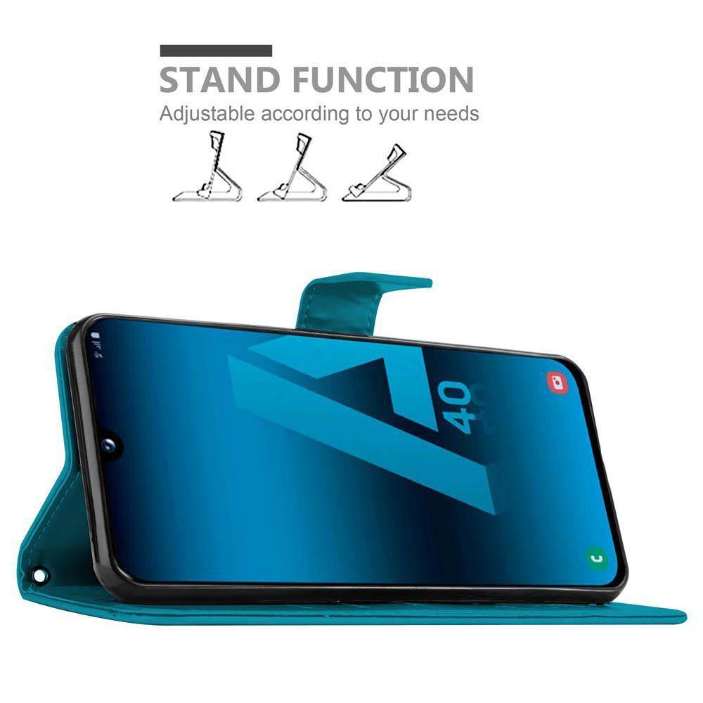 Cadorabo Hülle für Samsung Galaxy A40 Schutz Hülle in Blau Schutzhülle Handy Hülle Etui Case Blumen Flower