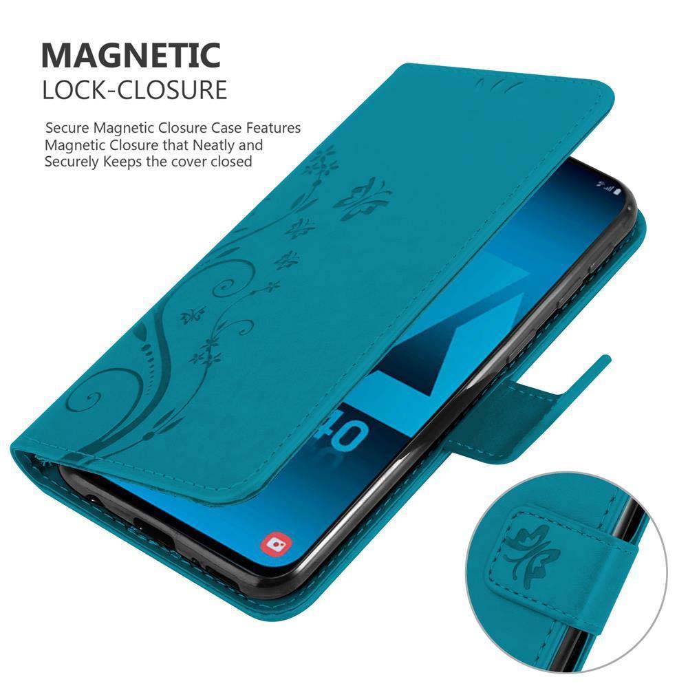 Cadorabo Hülle für Samsung Galaxy A40 Schutz Hülle in Blau Schutzhülle Handy Hülle Etui Case Blumen Flower