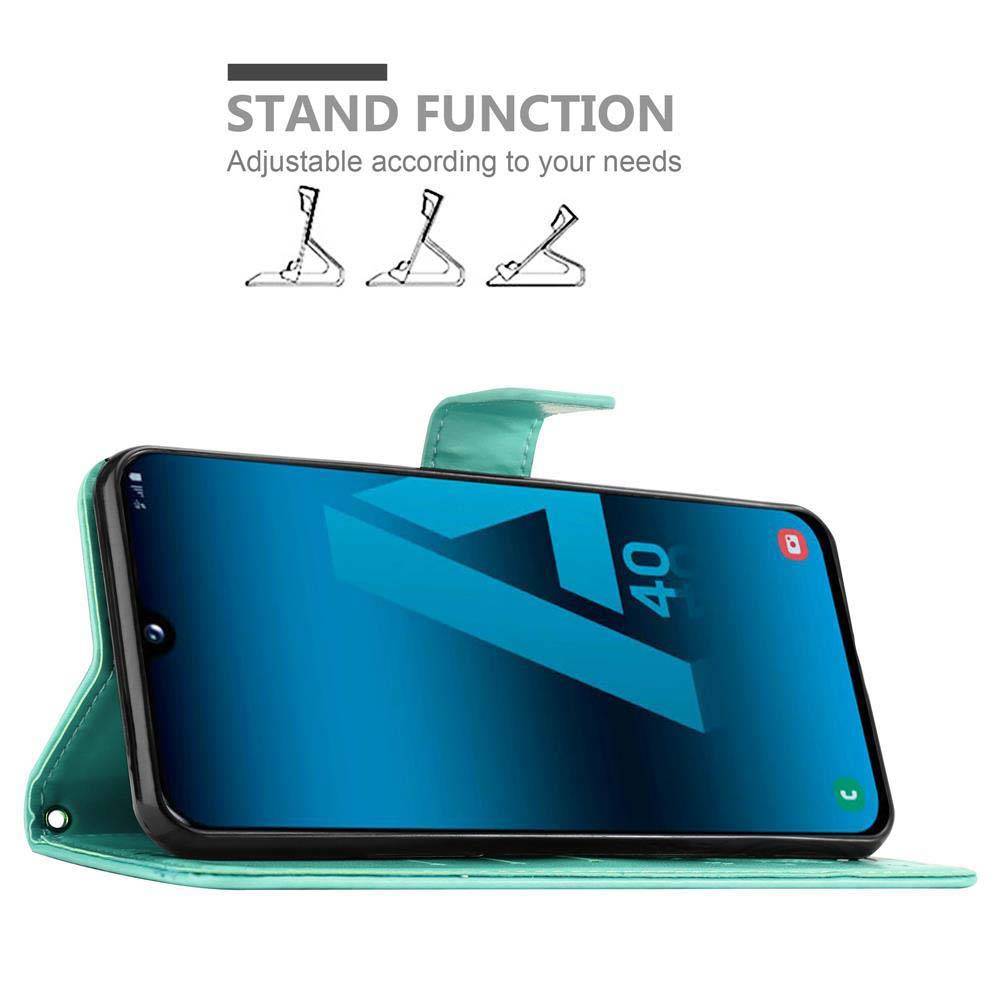 Cadorabo Hülle für Samsung Galaxy A40 Schutz Hülle in Türkis Schutzhülle Handy Hülle Etui Case Blumen Flower
