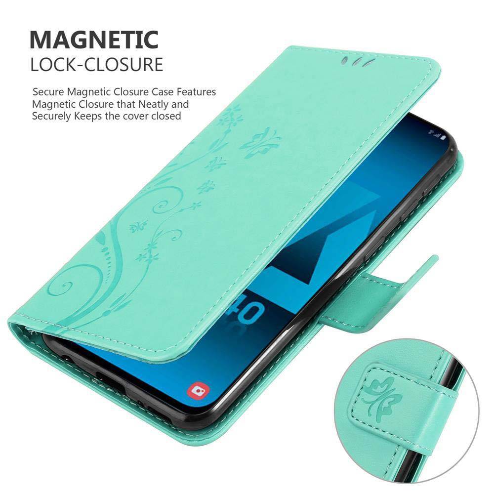 Cadorabo Hülle für Samsung Galaxy A40 Schutz Hülle in Türkis Schutzhülle Handy Hülle Etui Case Blumen Flower