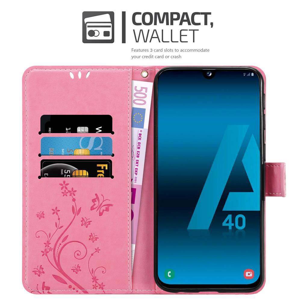 Cadorabo Hülle für Samsung Galaxy A40 Schutz Hülle in Rosa Schutzhülle Handy Hülle Etui Case Blumen Flower