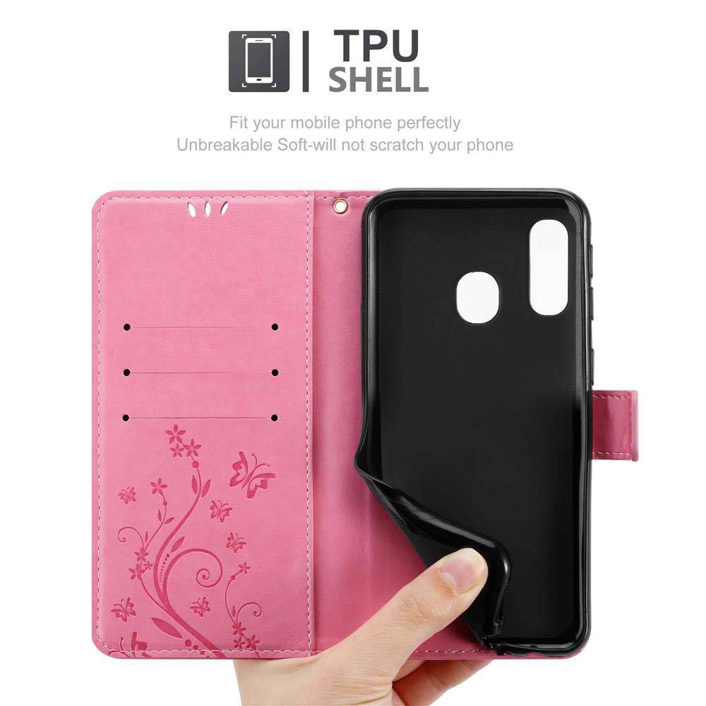 Cadorabo Hülle für Samsung Galaxy A40 Schutz Hülle in Rosa Schutzhülle Handy Hülle Etui Case Blumen Flower