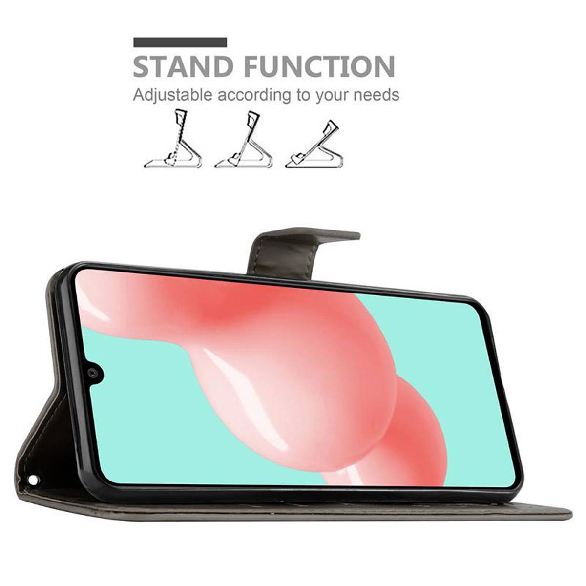 Cadorabo Hülle für Samsung Galaxy A41 Schutz Hülle in Grau Schutzhülle Handy Hülle Etui Case Blumen Flower