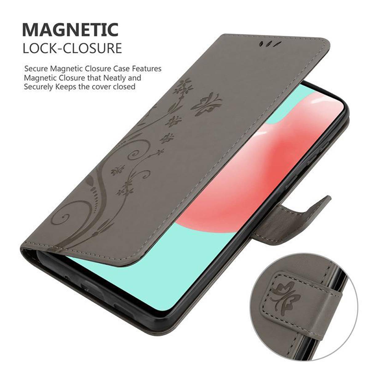 Cadorabo Hülle für Samsung Galaxy A41 Schutz Hülle in Grau Schutzhülle Handy Hülle Etui Case Blumen Flower