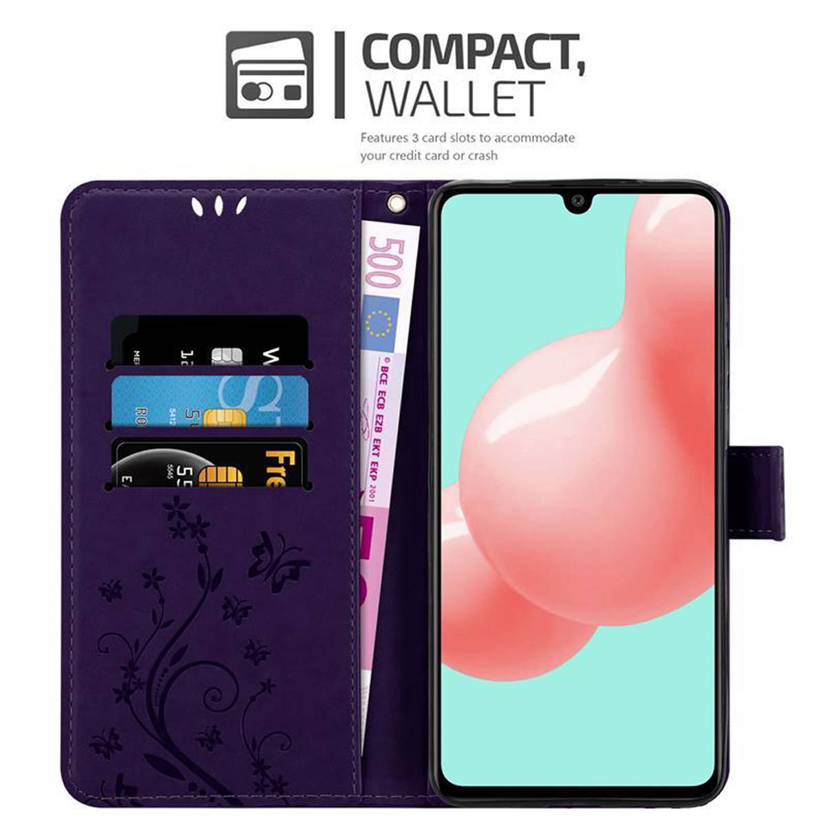 Cadorabo Hülle für Samsung Galaxy A41 Schutz Hülle in Lila Schutzhülle Handy Hülle Etui Case Blumen Flower