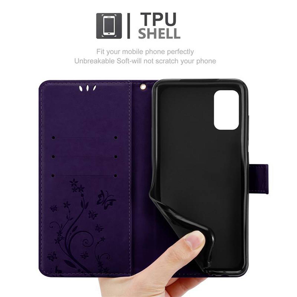 Cadorabo Hülle für Samsung Galaxy A41 Schutz Hülle in Lila Schutzhülle Handy Hülle Etui Case Blumen Flower