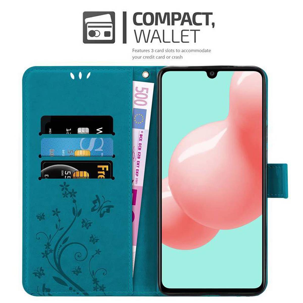 Cadorabo Hülle für Samsung Galaxy A41 Schutz Hülle in Blau Schutzhülle Handy Hülle Etui Case Blumen Flower
