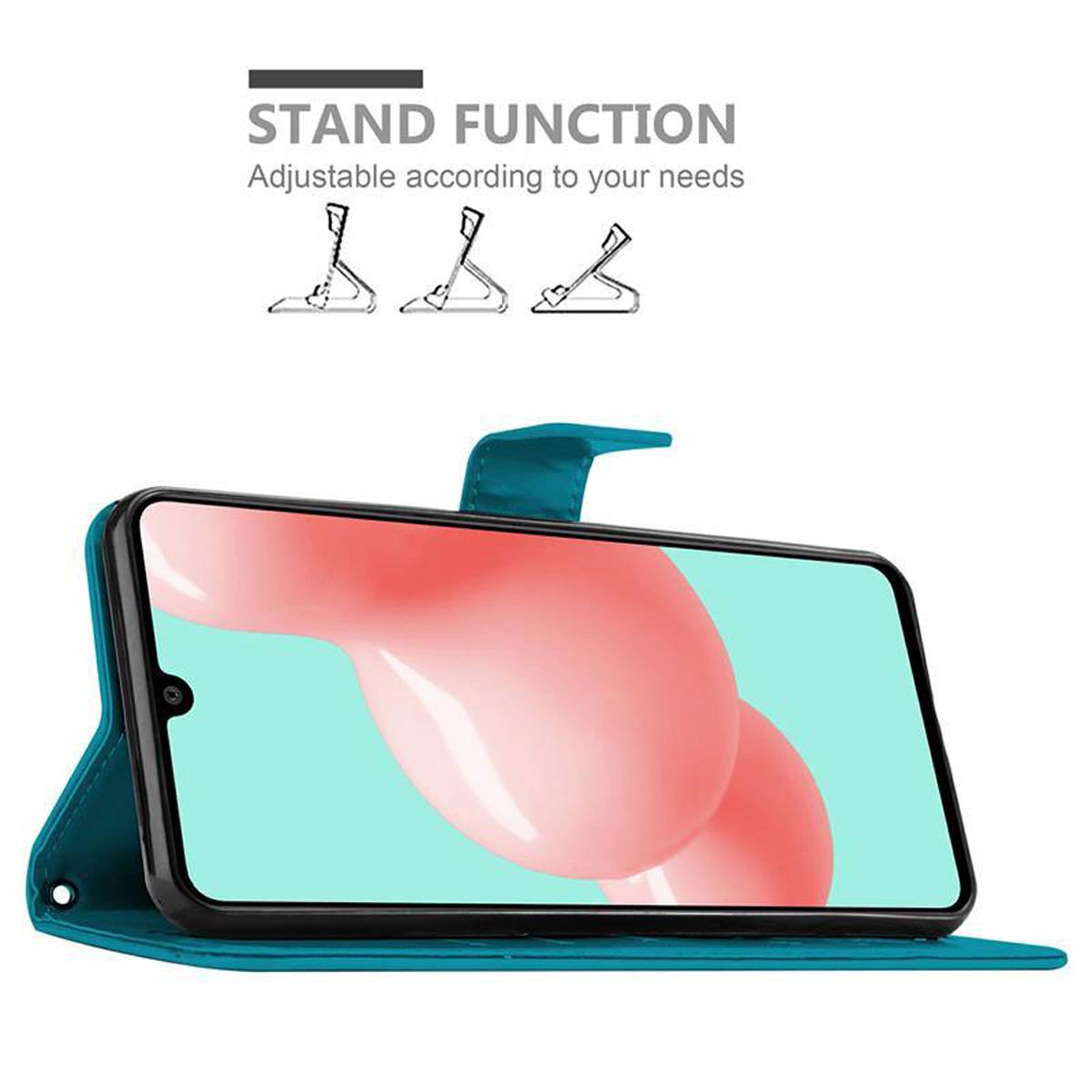 Cadorabo Hülle für Samsung Galaxy A41 Schutz Hülle in Blau Schutzhülle Handy Hülle Etui Case Blumen Flower