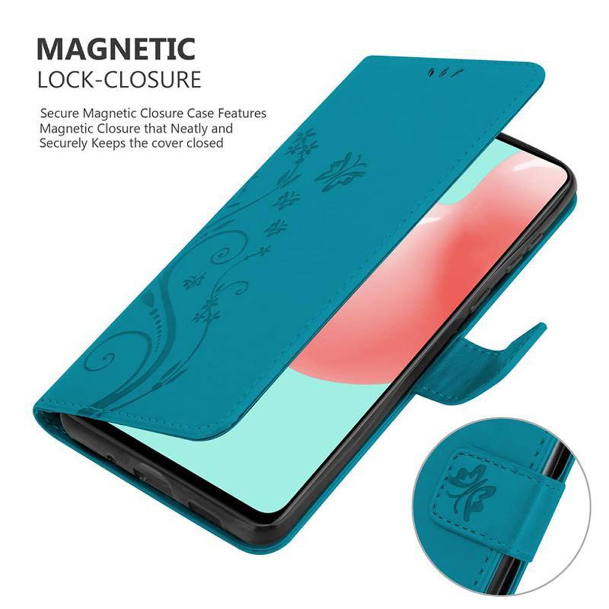 Cadorabo Hülle für Samsung Galaxy A41 Schutz Hülle in Blau Schutzhülle Handy Hülle Etui Case Blumen Flower