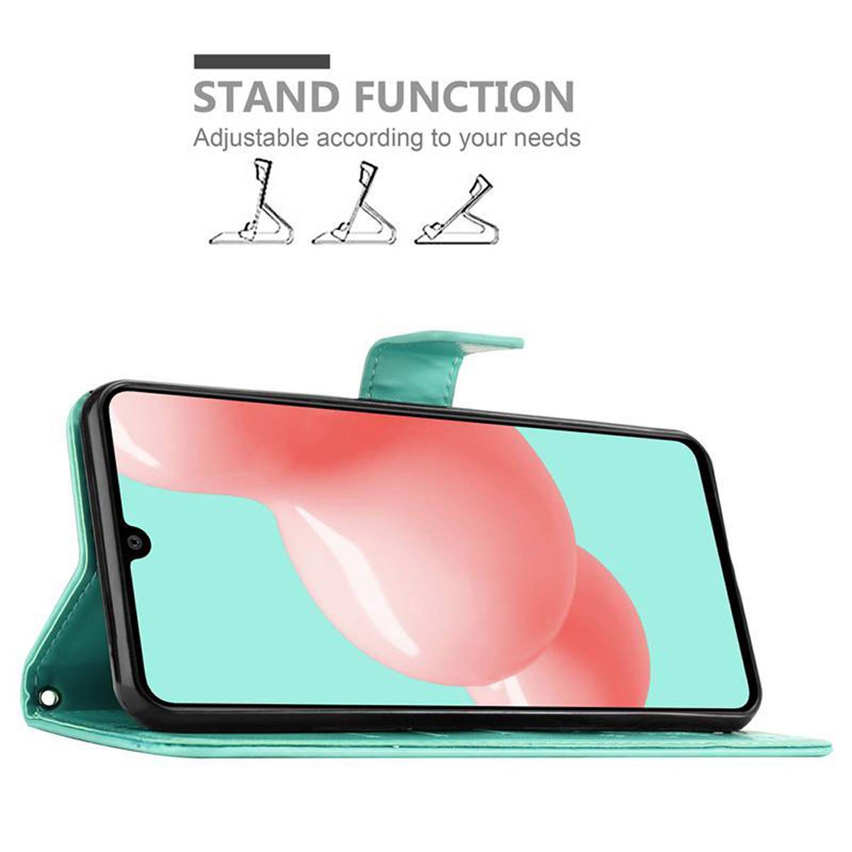 Cadorabo Hülle für Samsung Galaxy A41 Schutz Hülle in Türkis Schutzhülle Handy Hülle Etui Case Blumen Flower