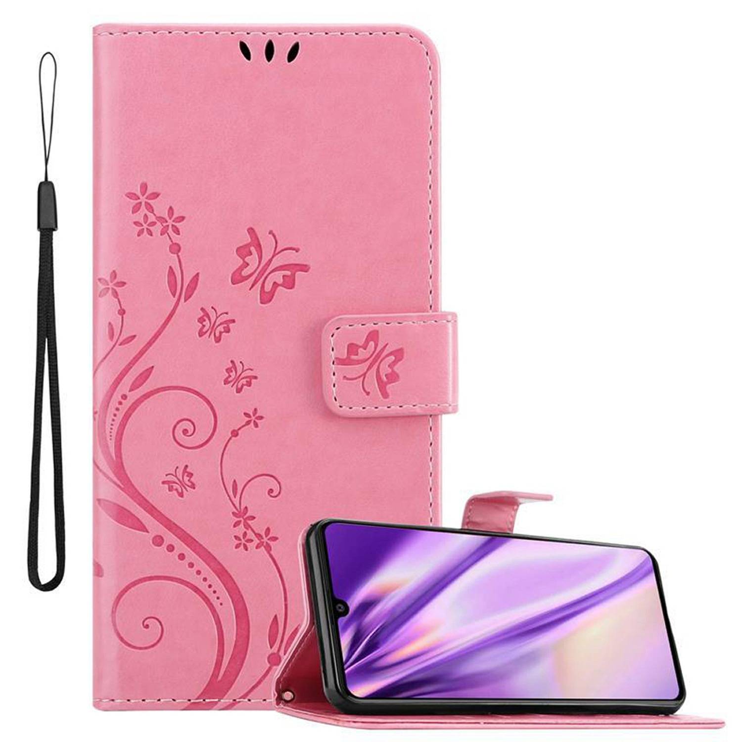 Cadorabo Hülle für Samsung Galaxy A41 Schutz Hülle in Rosa Schutzhülle Handy Hülle Etui Case Blumen Flower