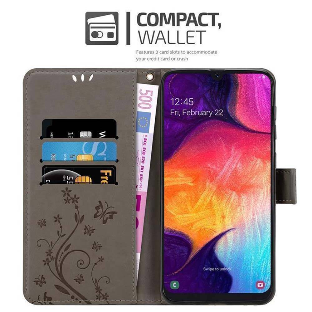 Cadorabo Hülle für Samsung Galaxy A50 4G / A50s / A30s Schutz Hülle in Grau Schutzhülle Handy Hülle Etui Case Blumen
