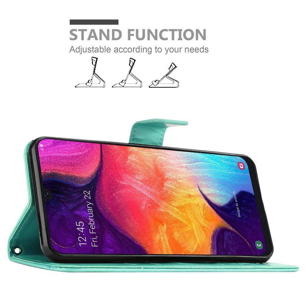 Cadorabo Hülle für Samsung Galaxy A50 4G / A50s / A30s Schutz Hülle in Türkis Schutzhülle Handy Hülle Etui Case Blumen