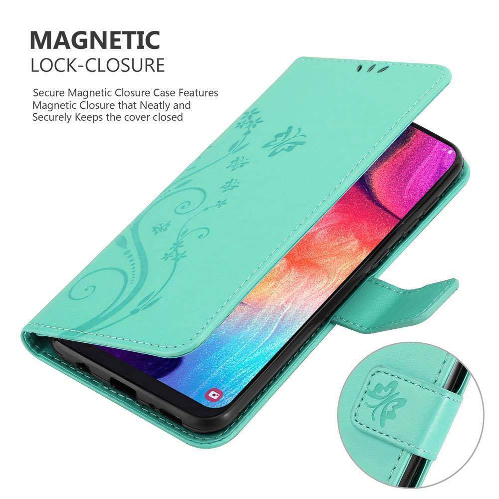 Cadorabo Hülle für Samsung Galaxy A50 4G / A50s / A30s Schutz Hülle in Türkis Schutzhülle Handy Hülle Etui Case Blumen