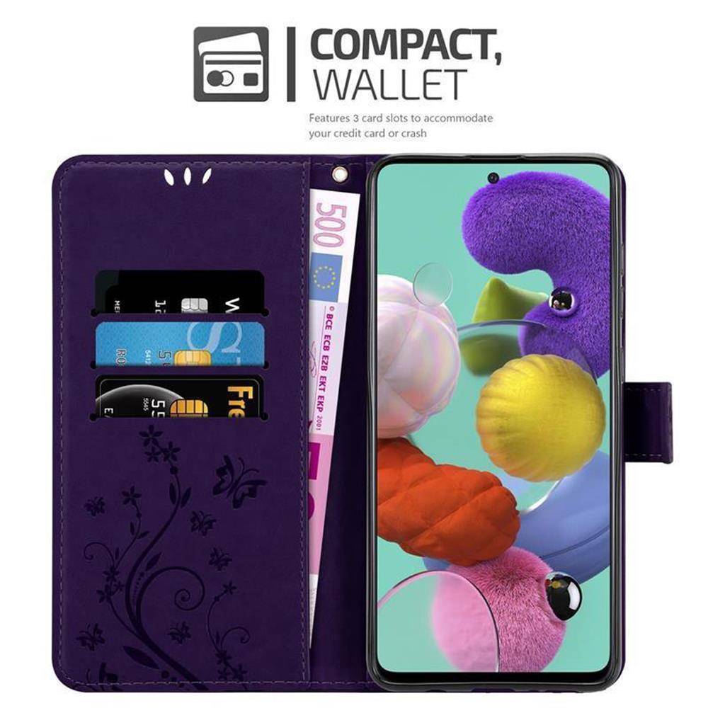 Cadorabo Hülle für Samsung Galaxy A51 4G / M40s Schutz Hülle in Lila Schutzhülle Handy Hülle Etui Case Blumen Flower