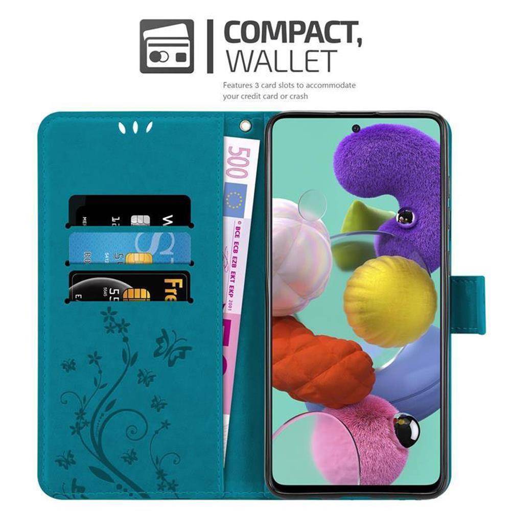 Cadorabo Hülle für Samsung Galaxy A51 4G / M40s Schutz Hülle in Blau Schutzhülle Handy Hülle Etui Case Blumen Flower