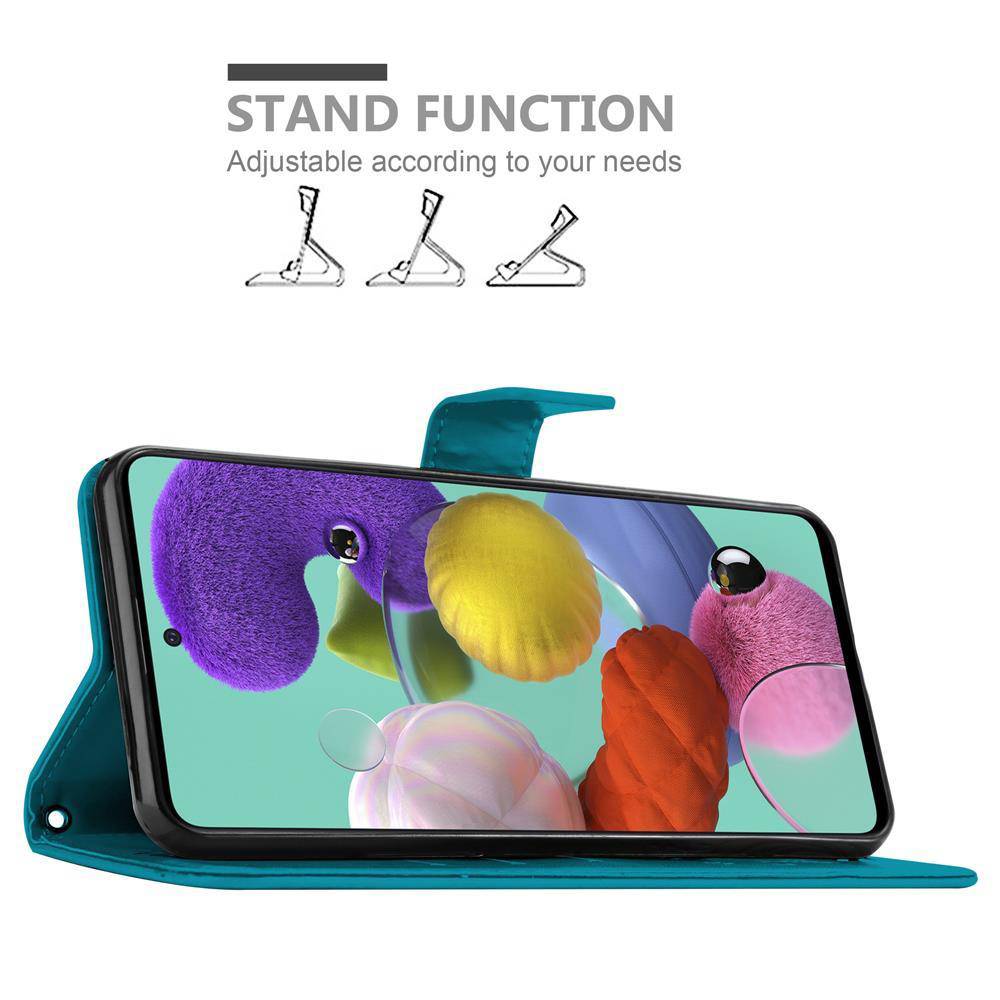 Cadorabo Hülle für Samsung Galaxy A51 4G / M40s Schutz Hülle in Blau Schutzhülle Handy Hülle Etui Case Blumen Flower