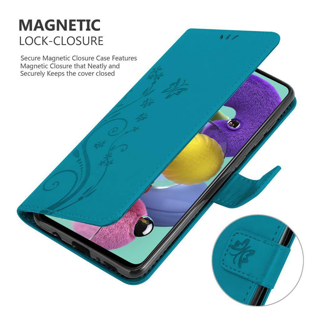 Cadorabo Hülle für Samsung Galaxy A51 4G / M40s Schutz Hülle in Blau Schutzhülle Handy Hülle Etui Case Blumen Flower