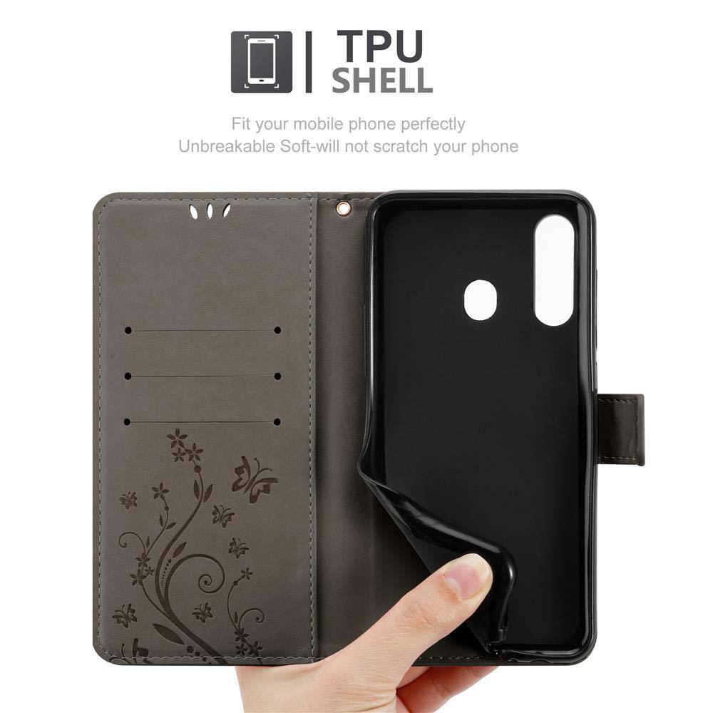 Cadorabo Hülle für Samsung Galaxy A60 / M40 Schutz Hülle in Grau Schutzhülle Handy Hülle Etui Case Blumen Flower