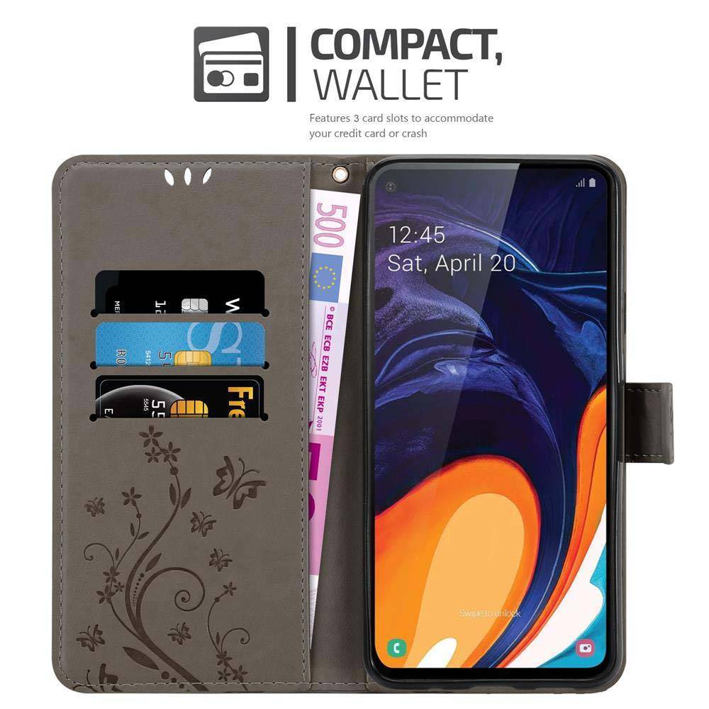 Cadorabo Hülle für Samsung Galaxy A60 / M40 Schutz Hülle in Grau Schutzhülle Handy Hülle Etui Case Blumen Flower
