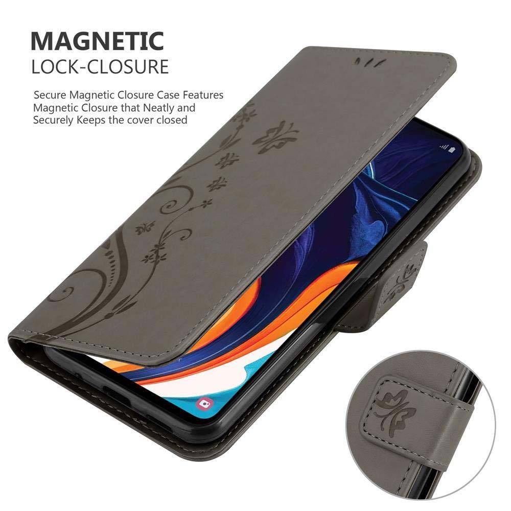 Cadorabo Hülle für Samsung Galaxy A60 / M40 Schutz Hülle in Grau Schutzhülle Handy Hülle Etui Case Blumen Flower