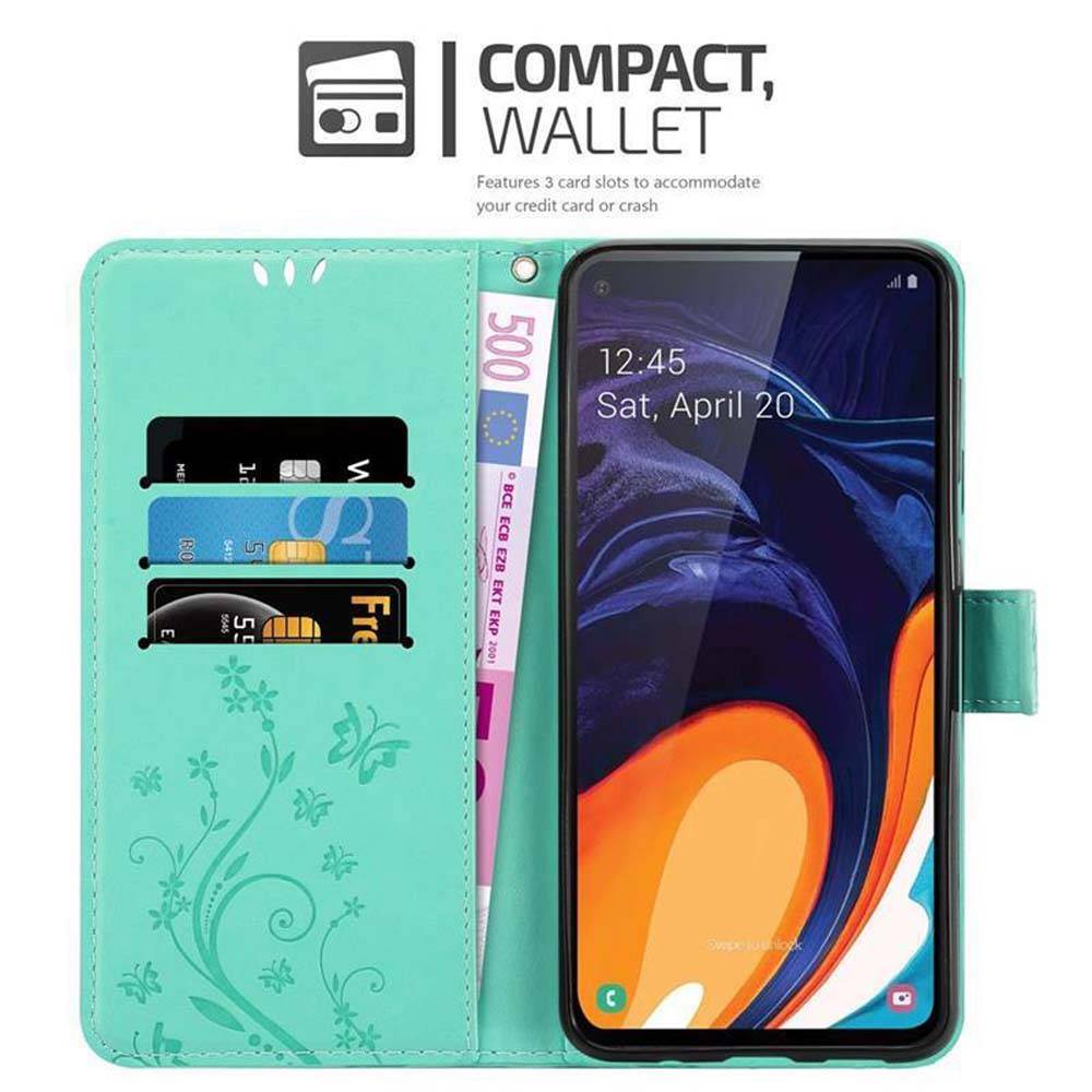 Cadorabo Hülle für Samsung Galaxy A60 / M40 Schutz Hülle in Türkis Schutzhülle Handy Hülle Etui Case Blumen Flower