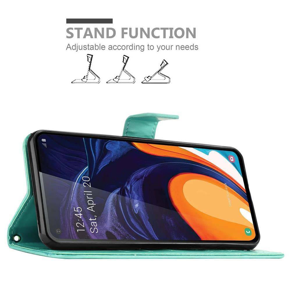 Cadorabo Hülle für Samsung Galaxy A60 / M40 Schutz Hülle in Türkis Schutzhülle Handy Hülle Etui Case Blumen Flower