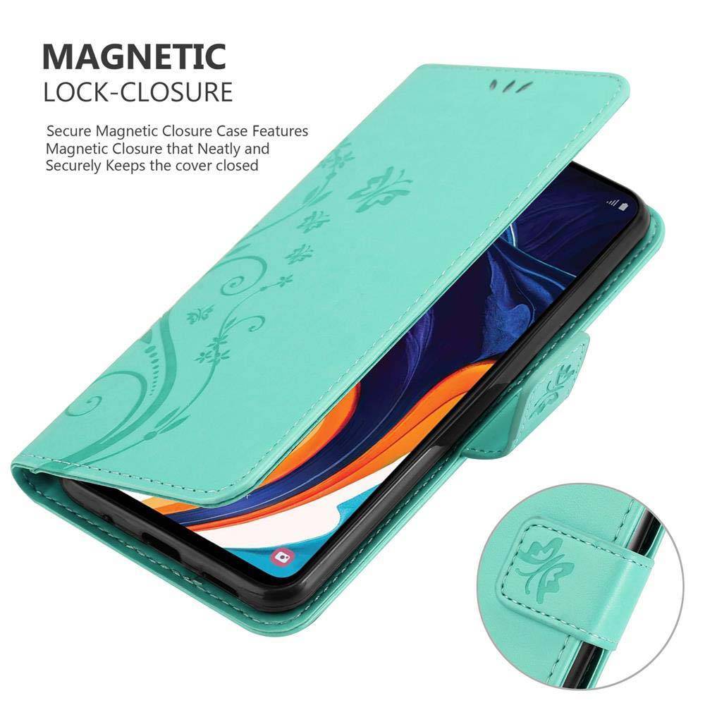 Cadorabo Hülle für Samsung Galaxy A60 / M40 Schutz Hülle in Türkis Schutzhülle Handy Hülle Etui Case Blumen Flower
