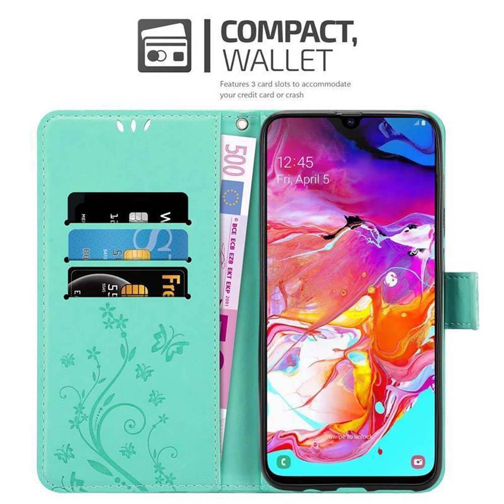 Cadorabo Hülle für Samsung Galaxy A70 / A70s Schutz Hülle in Türkis Schutzhülle Handy Hülle Etui Case Blumen Flower