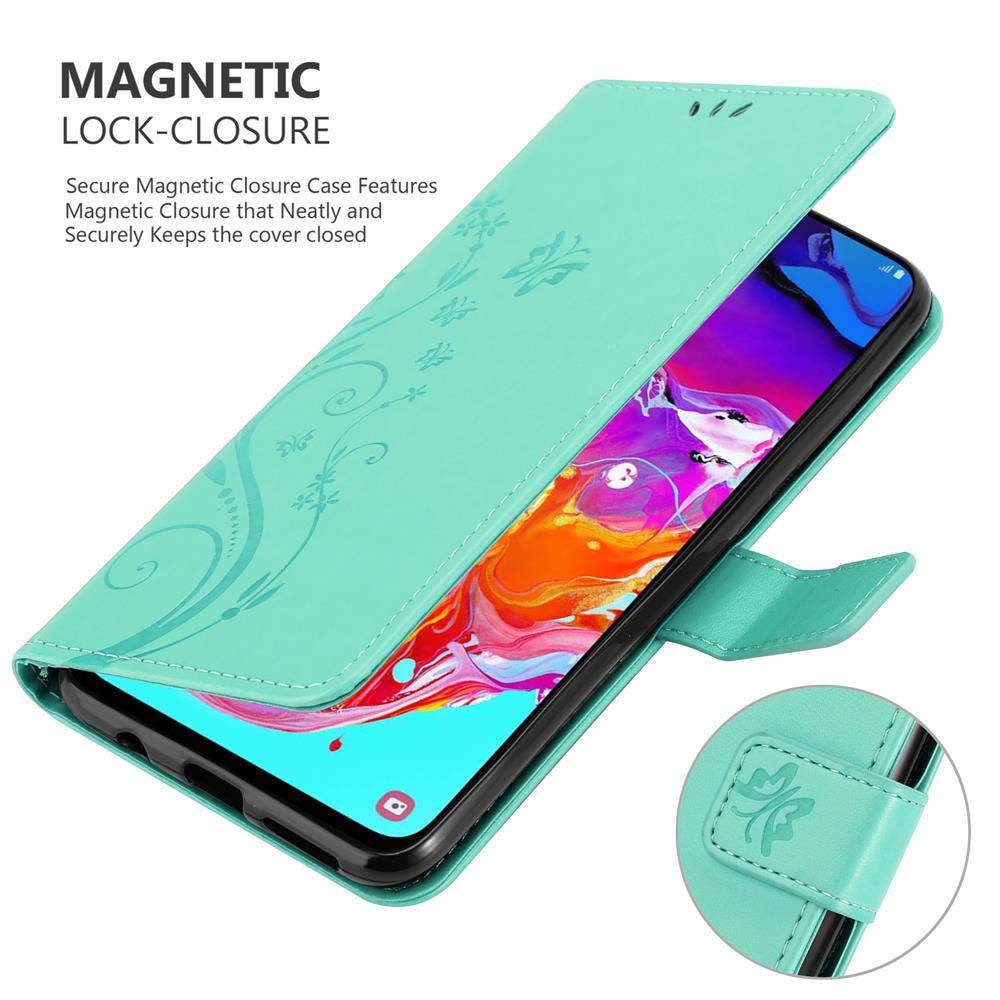 Cadorabo Hülle für Samsung Galaxy A70 / A70s Schutz Hülle in Türkis Schutzhülle Handy Hülle Etui Case Blumen Flower