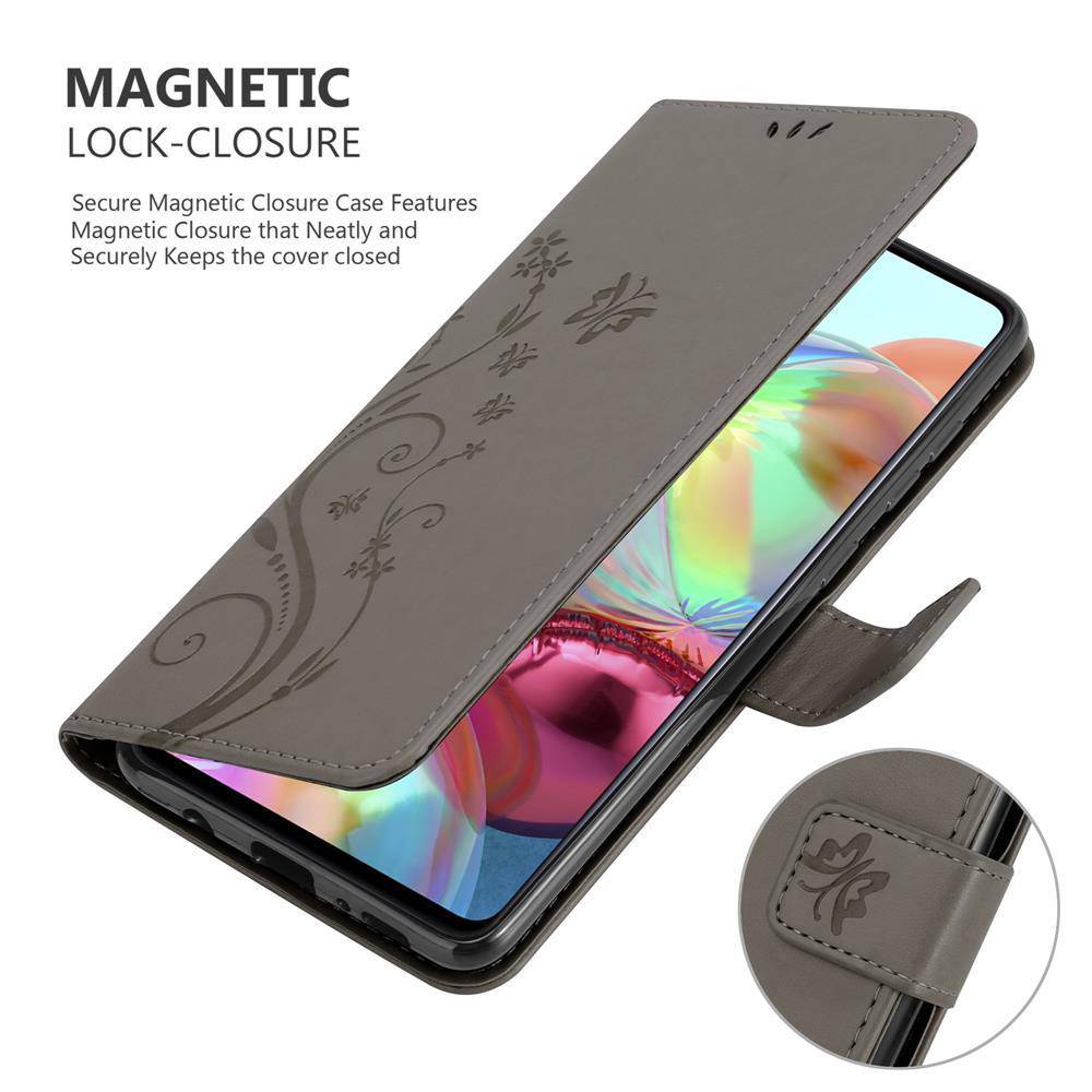 Cadorabo Hülle für Samsung Galaxy A71 4G Schutz Hülle in Grau Schutzhülle Handy Hülle Etui Case Blumen Flower
