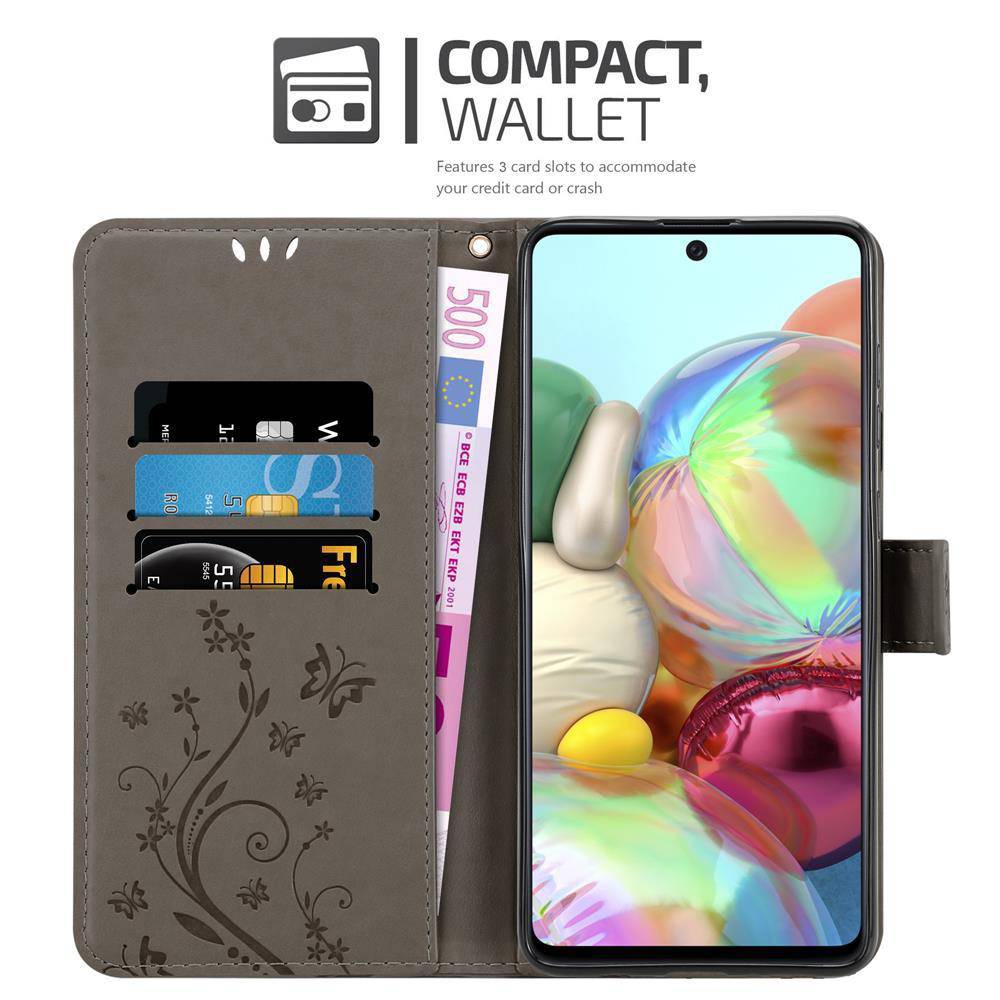 Cadorabo Hülle für Samsung Galaxy A71 4G Schutz Hülle in Grau Schutzhülle Handy Hülle Etui Case Blumen Flower